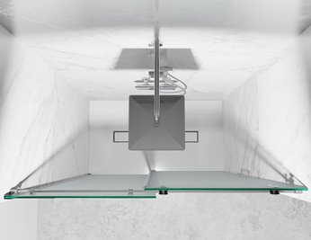 Drzwi prysznicowe rozsuwane prawe/lewe do wnęki 112-121 cm szkło 8mm mleczne profile chrom Swiss Liniger