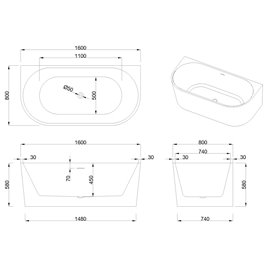 Wanna wolnostojąca przyścienna 160 cm Astri Invena AN-03-16U-F zdjęcie 5