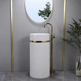 Umywalka wolnostojąca ceramiczna okrągła biała 73x40 cm SCOT1-WH-730