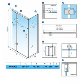 Czarna Kabina prysznicowa prostokątna drzwi uchylne 90x80 KZ02AB