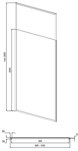 Złota ścianka prysznicowa wspornik sufitowy 100 cm Icon Gold Besco