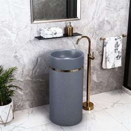 Umywalka wolnostojąca ceramiczna okrągła szara 86x40 cm SCOT1-GR-WOF-860