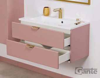 Szafka łazienkowa pudrowy róż z umywalką złoty uchwyt 80 cm Magnolia Gante