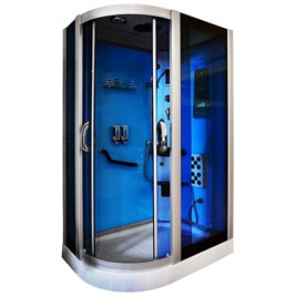 Kabina prysznicowa z hydromasażem na niskim brodziku błękitne ścianki 120x85 lewa MO-18218