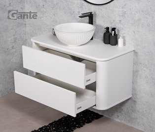 Szafka łazienkowa wisząca LILIA SMOOTH 100 cm biały mat z umywalką Gante