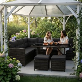 Zestaw mebli ogrodowych z technorattanu narożnik, stół, pufy Toledo brąz zdjęcie 14