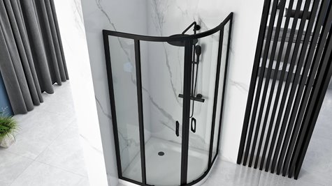 Czarna asymetryczna kabina prysznicowa z brodzikiem 100x80 cm Look Rea Black Lewa