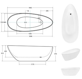 Wanna wolnostojąca z konglomeratu + klik-klak chrom Goya 170 Besco WMD-170-G