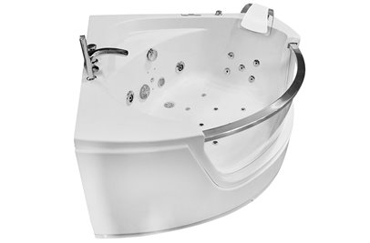 Wanna z hydromasażem narożna 135x135 cm MO-0057 biały zagłówek