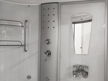 Duża kabino wanna z sauną Spa i hydromasażem białe ściany 150x150 cm MO-08150BS