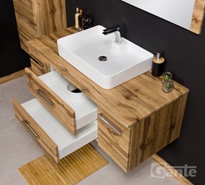 Szafka wisząca z umywalką nablatową kolor dąb naturalny 120 cm seria Fokus NE