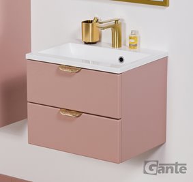 Szafka łazienkowa pudrowy róż z umywalką złoty uchwyt 50 cm Magnolia Gante