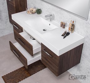 Szafka łazienkowa wisząca z umywalką 140 cm 50/2 Nela Fokus kolor orzech