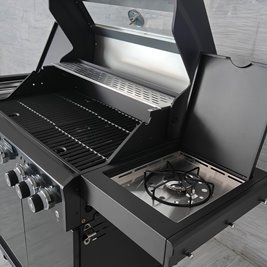 Grill gazowy ZEUS-C kolor czarny ruszt żeliwny moc 14,5 kW + pokrowiec + palnik boczny + LED