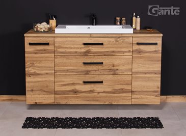 Szafka wisząca z białą umywalką nablatową 140 cm 39/3 kolor dąb naturalny seria Fokus Loft Gante