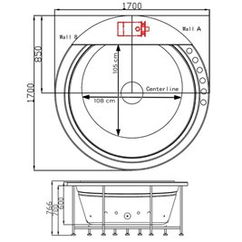 Wanna z hydromasażem okrągła do zabudowy + obudowa 170x170 cm Della 916