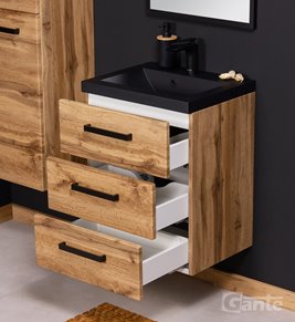 Szafka wisząca z czarną matową umywalką 50 cm kolor dąb naturalny 39/3 seria Fokus Loft Gante