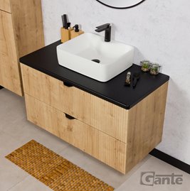 Szafka łazienkowa z białą umywalką wisząca dąb naturalny 100 cm Brendo Gante