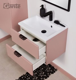 Szafka łazienkowa pudrowy róż z umywalką czarny uchwyt 50 cm Magnolia Gante