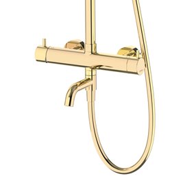 Kolumna prysznicowa w kolorze złotym z wylewką wannową deszczownicą okrągłą CMN01MGLW Lugo Corsan