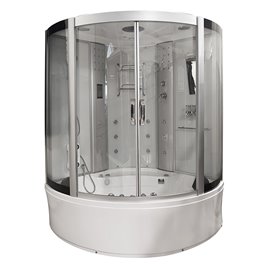 Duża kabino wanna z sauną Spa i hydromasażem białe ściany 150x150 cm MO-08150BS