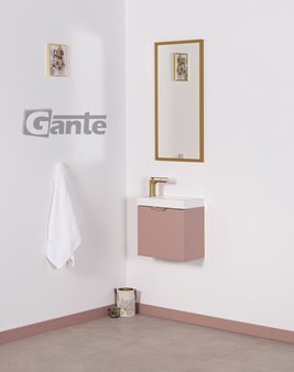 Szafka łazienkowa wisząca z umywalką pudrowy róż mat 40 cm Fresco Gante