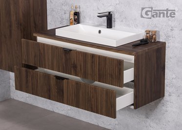 Szafka łazienkowa z lamelami wisząca z umywalką nablatową 100 cm 39/2 Victa Lamello kolor orzech