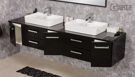 Czarna Szafka wisząca z dwiema umywalkami 210 cm LUNAC2 seria Fokus C