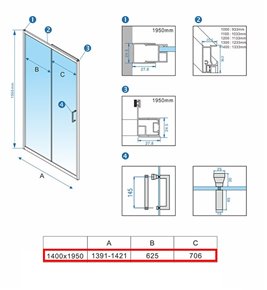 Drzwi prysznicowe do wnęki 135-140 cm rozsuwane KZ14E