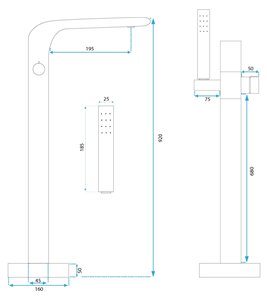 Czarna bateria wannowa wolnostojąca Clark Rea