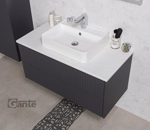 Szafka łazienkowa wisząca frezowana z umywalką 100 cm Mirage kolor szary mat