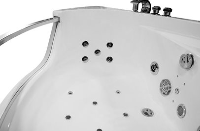 Wanna z hydromasażem narożna 135x135 cm MO-0057 niebieski zagłówek