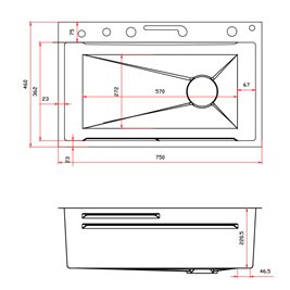 Zlewozmywak kuchenny stalowy jednokomorowy czarny ARGOS 75X46 ASI 304