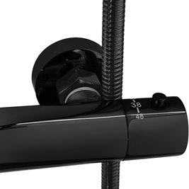 Czarny połysk zestaw prysznicowy z termostatem i wylewką Lungo Rea Black