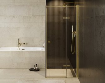 Złota kwadratowa kabina prysznicowa 90x90 prawa Pixa Gold Besco