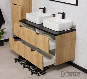 Szafka łazienkowa z dwiema białymi umywalkami wisząca dąb naturalny 120 cm Brendo Gante
