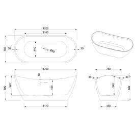 Wanna wolnostojąca 170 cm Astri Invena AN-03-170-F zdjęcie 5
