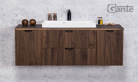 Szafka łazienkowa z lamelami wisząca z umywalką nablatową 120 cm 39/2 Victa Lamello kolor orzech