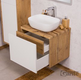 Szafka łazienkowa wisząca z umywalką dąb naturalny/biały mat 60 cm Venus Gante