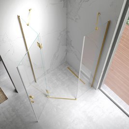 Złota kabina prysznicowa pięciokątna 100x100 drzwi uchylne KZ10C