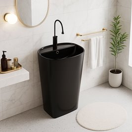 Umywalka wolnostojąca ceramiczna owalna czarny połysk 49x37x83 cm CLARO-BL-490