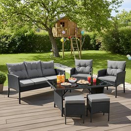 Zestaw mebli ogrodowych z technorattanu sofa, stół, krzesła, pufy Manas zdjęcie 2