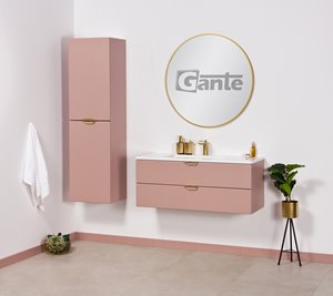 Szafka łazienkowa pudrowy róż z umywalką złoty uchwyt 100 cm Magnolia Gante