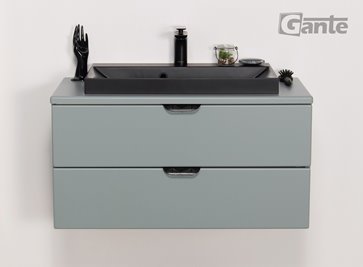 Miętowa szafka łazienkowa wisząca z czarną umywalką nablatową czarny uchwyt 80 cm Magnolia