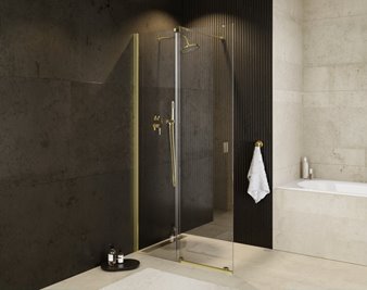 Złota ścianka prysznicowa rozsuwana 90 cm Vayo Gold Besco