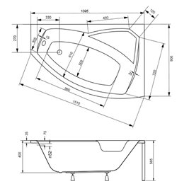 Czarno biała wanna narożna z obudową 140 cm Prawa Rima Besco