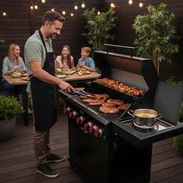 Grill gazowy ZEUS-D kolor czarny ruszt żeliwny moc 17,5 kW + pokrowiec + palnik boczny + LED zdjęcie 9