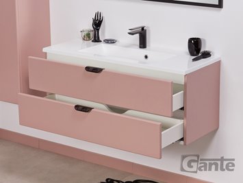 Szafka łazienkowa pudrowy róż z umywalką czarny uchwyt 100 cm Magnolia Gante