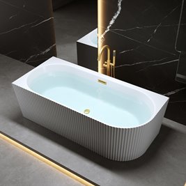 Wanna ryflowana przyścienna narożna lewa korek oraz przelew złoty szczotkowany 140 cm Rio Hydrosan