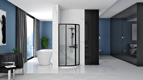 Czarna asymetryczna kabina prysznicowa z brodzikiem 100x80 cm Look Rea Black Lewa